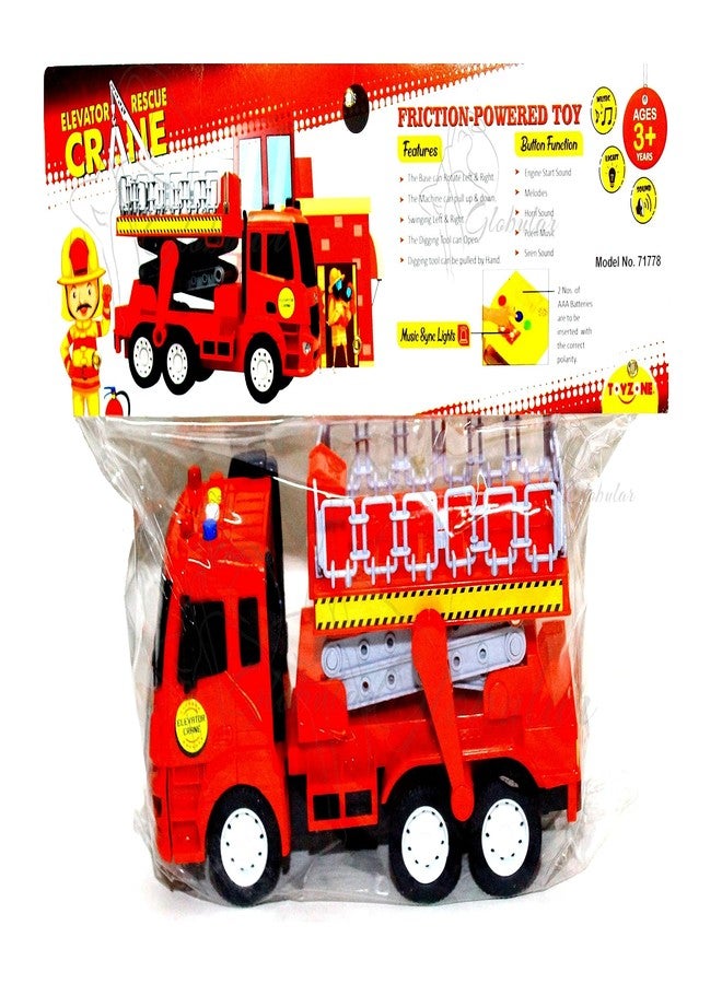 Globular Red Elevator Crane Friction Pull Back Vehicle Truck Engineering Set Toys for Girls Boys Light and Sound +3 Year Best Gift Your Children 28 CM - Image 4